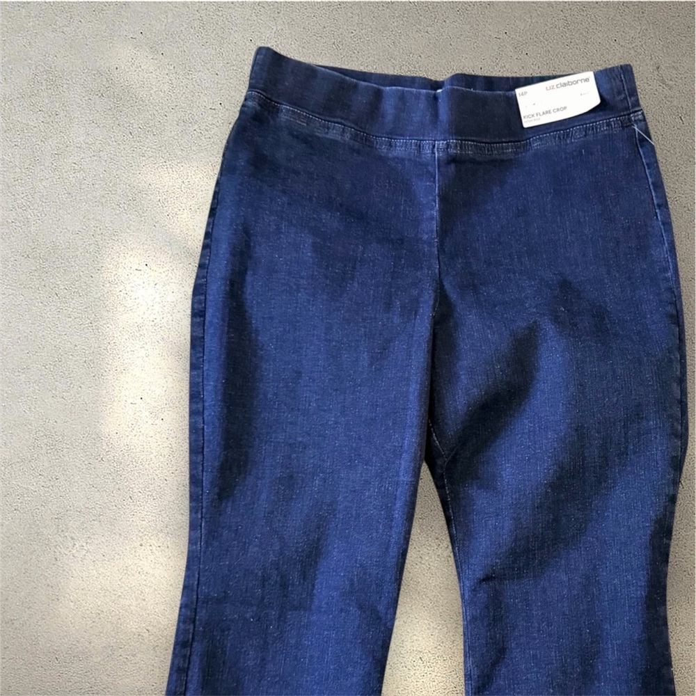 NWT High Rise Kick Flare Dark Denim Petite Pull On Crop Jeans 14P